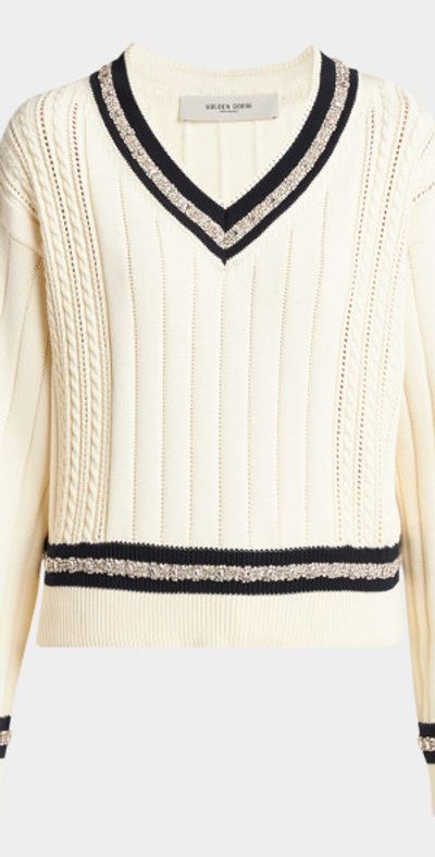 Golden Goose Golden Embellished V-Neck Varsity Sweater