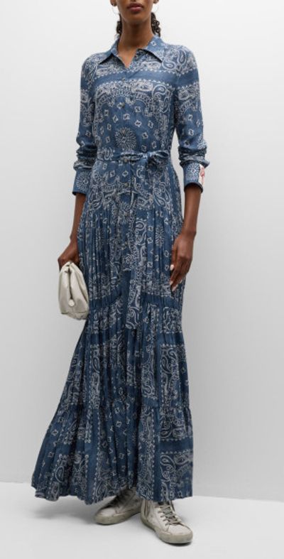 Golden Goose - Golden Paisley Long-Sleeve Pleated Maxi Dress