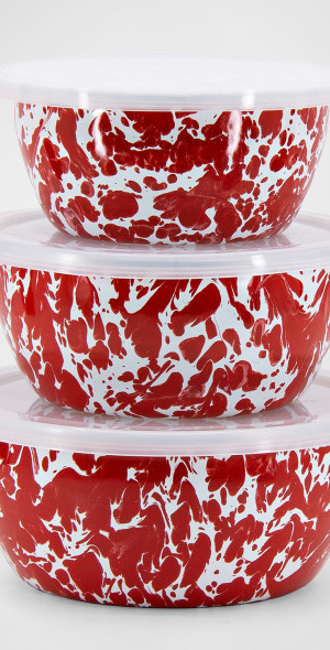 Shallow Red Rabbit Bowl Golden Rabbit - Red Swirl Nesting Bowls