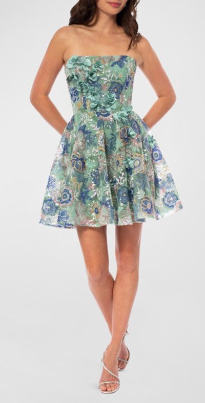 helsi tory strapless beaded floral mesh mini dress Floral Embroidered Flounce Dress The bodycon silhouette and Size:9½ may-launch-2392