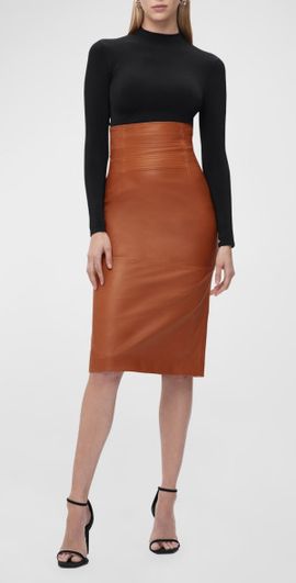 Herve Leger Piper Leather Midi Skirt