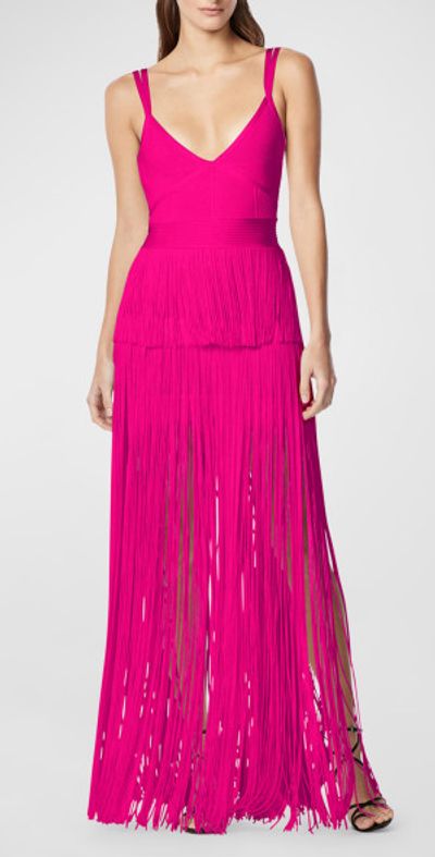 herve leger pink fringe dress The Space Dye Briar GOWN