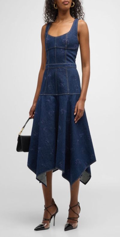 Jason Wu - Sleeveless Embroidered Denim Midi Dress