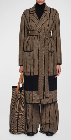 Joseph Wrap-Front Chevron Jacquard Coat