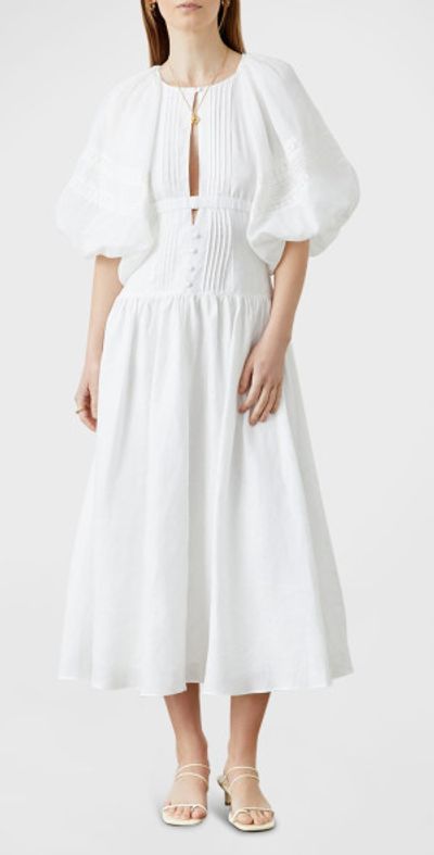 JOSLIN - Ivana Pintuck Cutout Linen Midi Dress JOSLIN - Ivana Pintuck Cutout Linen Midi Dress