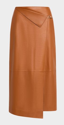 Lafayette 148 New York A-Line Faux Wrap Leather Midi Skirt
