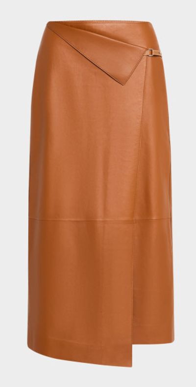 Lafayette 148 New York A-Line Faux Wrap Leather Midi Skirt