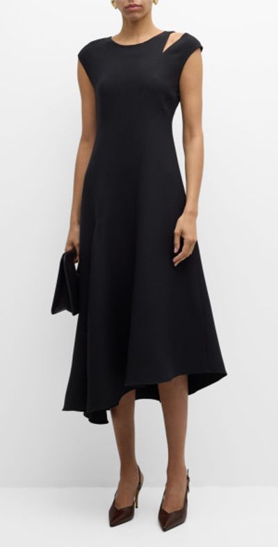 Lafayette 148 New York - Asymmetric Cutout Wool-Silk Midi Dress Lafayette 148 New York - Asymmetric Cutout Wool-Silk Midi Dress