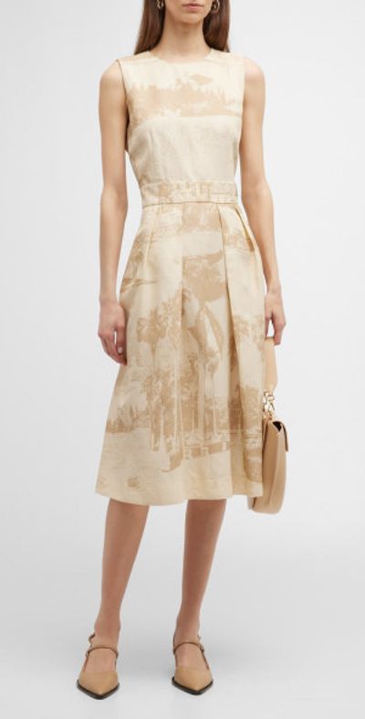 Lafayette 148 New York - Postcards-Print Viscose-Linen Fit-and-Flare Dress