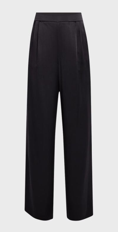 LaQuan Smith Double-Pleated Wide-Leg Silk Pants