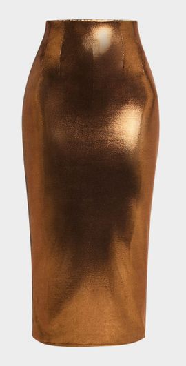 LaQuan Smith Metallic Midi Pencil Skirt