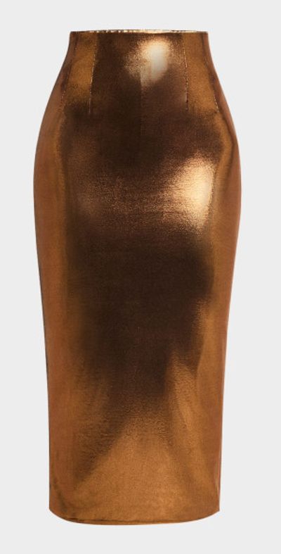 LaQuan Smith Metallic Midi Pencil Skirt