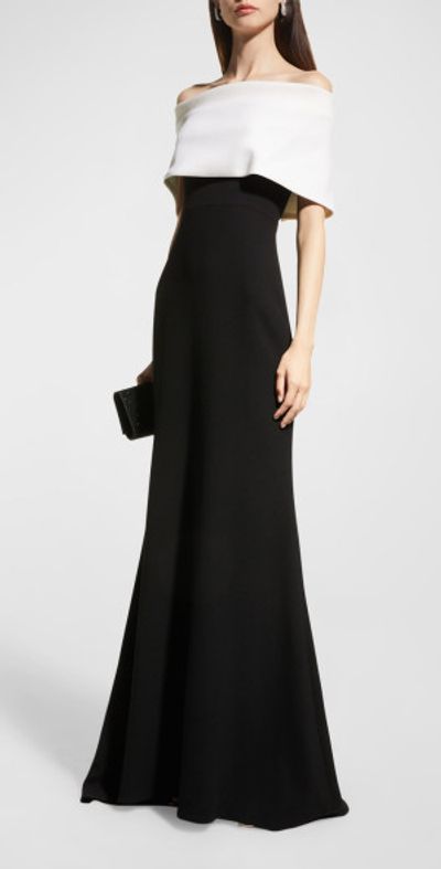 Lela Rose Off-the-Shoulder Two-Tone Gown