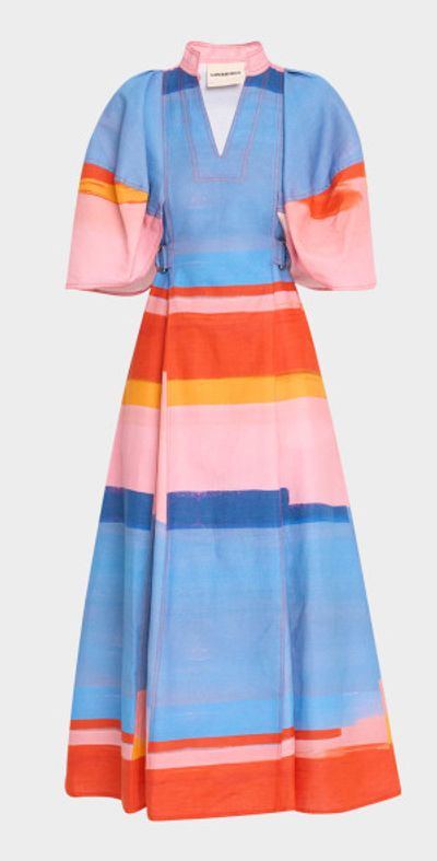 LOVEBIRDS - Miami Striped Cape-Sleeve Midi Dress