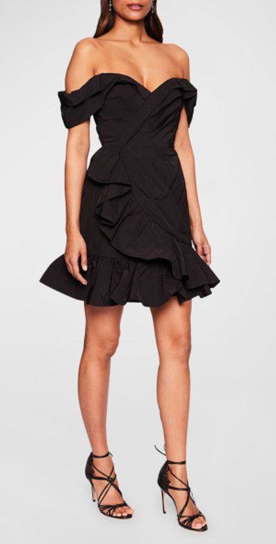 Marchesa Notte - Off-Shoulder Ruffle Taffeta Mini Dress