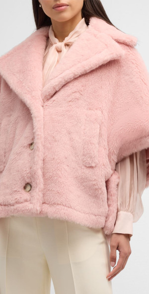 Max Mara - Aleggio Pink Teddy Wool-Blend Cape
