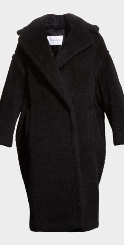 Max Mara Alpaca-Silk Teddy Knit Coat, Black