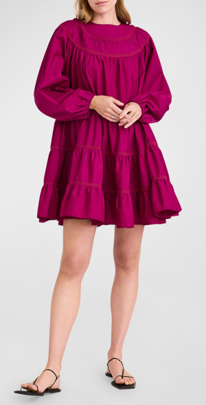 【Merlette】ASTER DRESS Merlette - Aster Tiered Cotton Poplin Mini Dress
