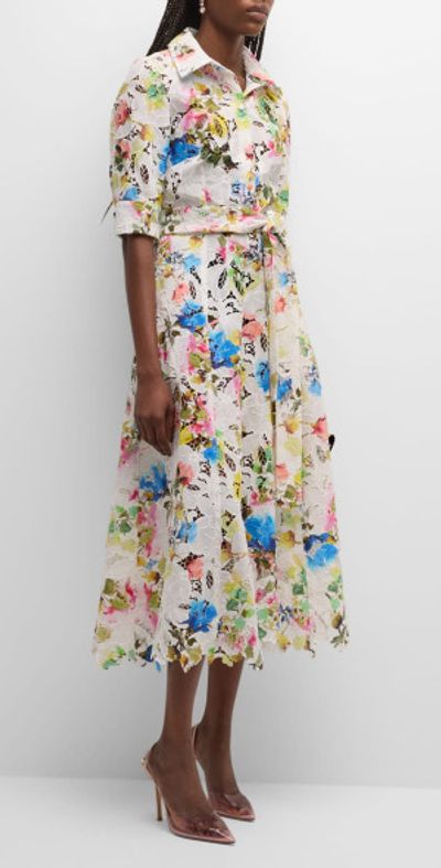 floral lace belted dress High Quality Crochet Lace Belted Flower Print Long Sleeve Bohemian Dress Lavender / M main image 1