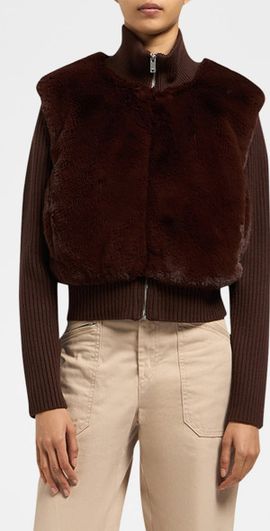 Moose Knuckles Dua Bunny Faux-Fur Ribbed Sweater Jacket