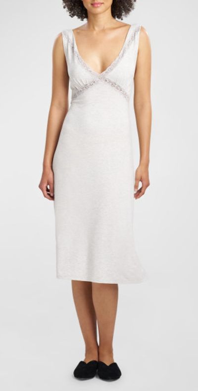Natori Feathers Essentials Lace-Trim Jersey Nightgown