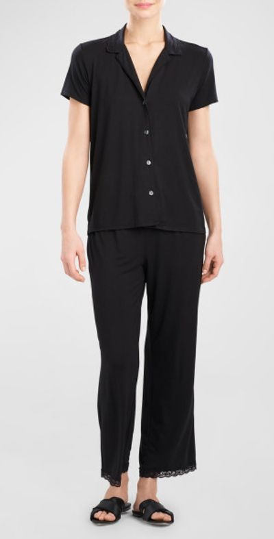 Natori Feathers Essentials Lace-Trim Jersey Pajama Set