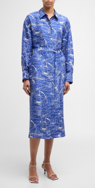Oroton - Map-Print Silk Midi Shirtdress
