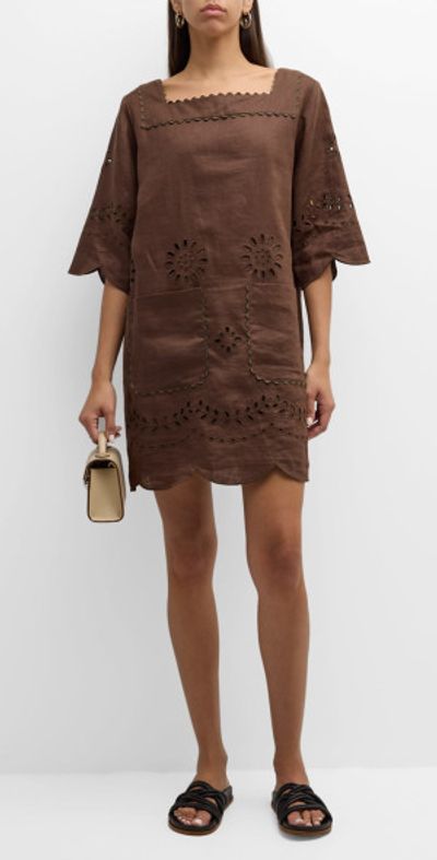 Oroton Scalloped Eyelet-Embroidered Shift Mini Dress