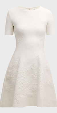 NWT Oscar de la Renta Women's White Cloqué Mini Dress Fit & Flare Bridal Cocktail Large
