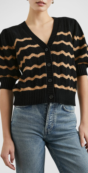 Rails Isla Short Sleeve Cardigan Sweater- Black Confetti