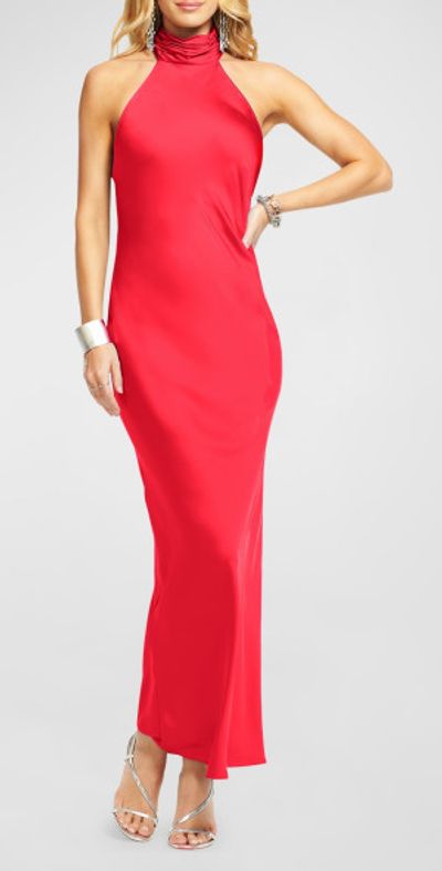 Ramy Brook Tatiana Low-Cut Halter Column Gown