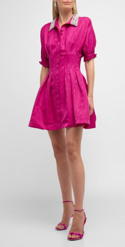 open lace back dress Halter Dress, Crystal Neck, Pleated Bodice, Cape Sleeves, Flared, Sweep Train Fuchsia / FR 50