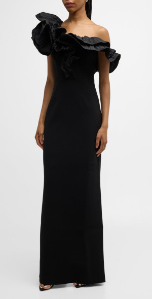 REBECCA VALLANCE ワンピース Ella ruffled one-shoulder 975204 Ella ruffled one-shoulder gown in blue - Rebecca Vallance