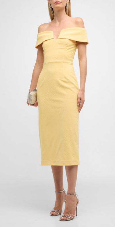 off shoulder bodycon midi dress Freesia Off Shoulder Bodycon Midi Dress Lemon