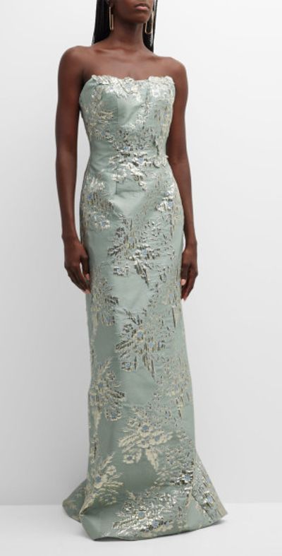 Rene Ruiz Collection - Strapless Metallic Brocade Column Gown