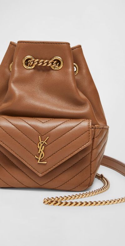 Saint Laurent Joe Nano Quilted Bucket Bag Brown Saint Laurent Joe Mini Shearling-Paneled Bucket Bag - Brown  main image 4
