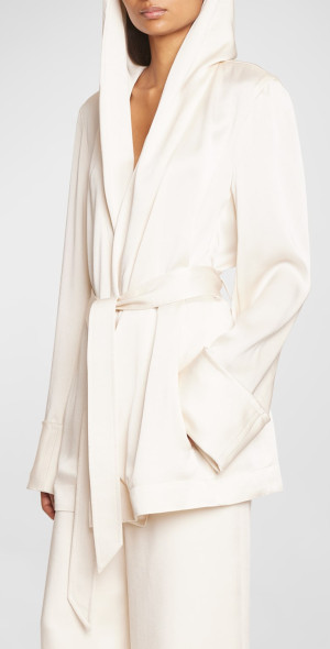 Satin Solid Hood Belted Shirt