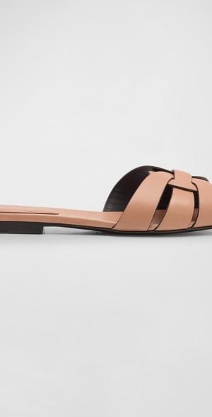 SL TRIBUTE FLATFORM SANDALS GLOSSY BLACK CALFSKIN