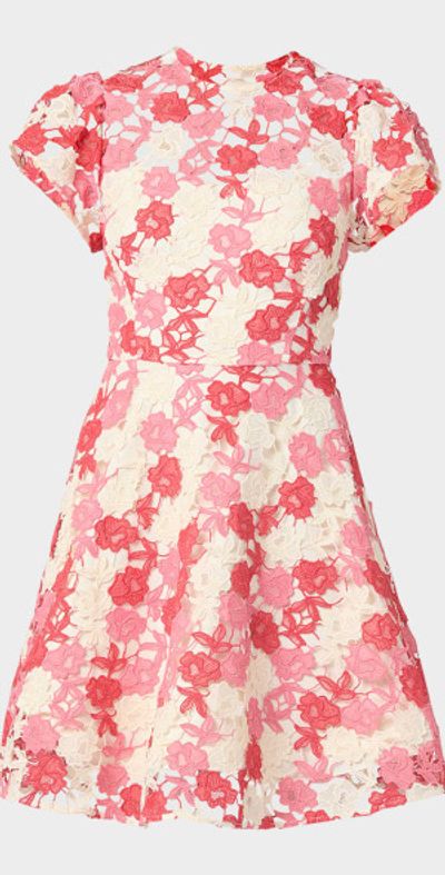 Shoshanna Everlie Puff-Sleeve Floral Lace Mini Dress