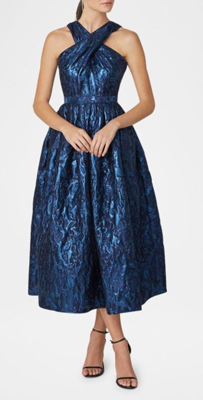 knee length dresses for ladies Oscar de la Renta Floral Metallic Jacquard Midi Dress – Runway Catalog main image 0