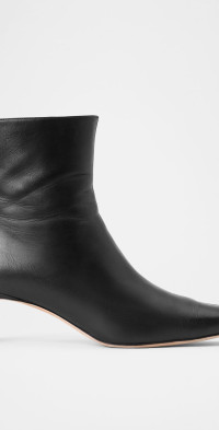 STAUD Wally Leather Square-Toe Ankle Booties