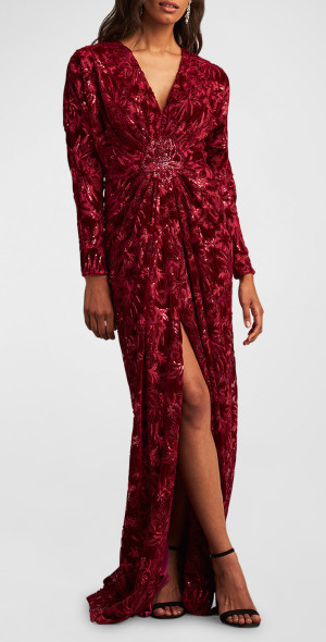 Tadashi Shoji Velvet Gown With Sleeves Tadashi Shoji Dolman-Sleeve