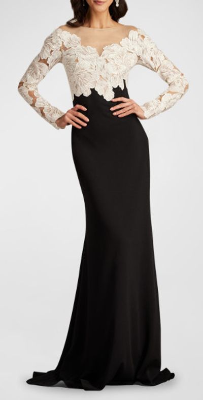 Tadashi Shoji - Floral-Embroidered Crepe Trumpet Gown Tadashi Shoji - Floral-Embroidered Crepe Trumpet Gown