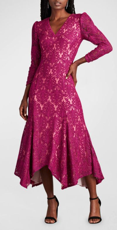 red slip dress with black lace Veloura Long Silk Slip Dress in Fuchsia with Black Caudry Lace XL