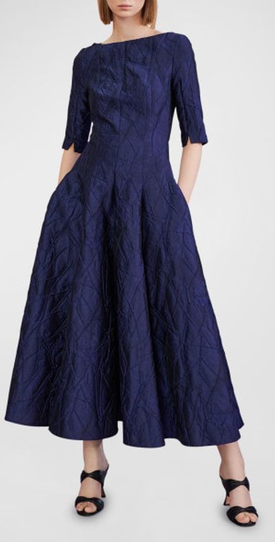 Talbot Runhof - Rose Jacquard Elbow-Sleeve Midi Dress