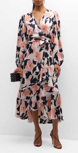 Tanya Taylor Blaire Faux-Wrap Puff-Sleeve Midi Dress