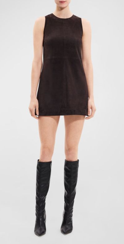 Theory Reece Suede Sleeveless Shift Mini Dress
