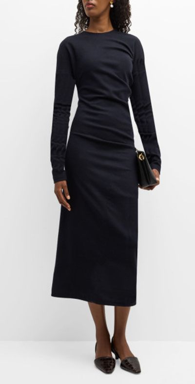 Toteme - Twisted Long-Sleeve Flannel Midi Dress Toteme - Twisted Long-Sleeve Flannel Midi Dress