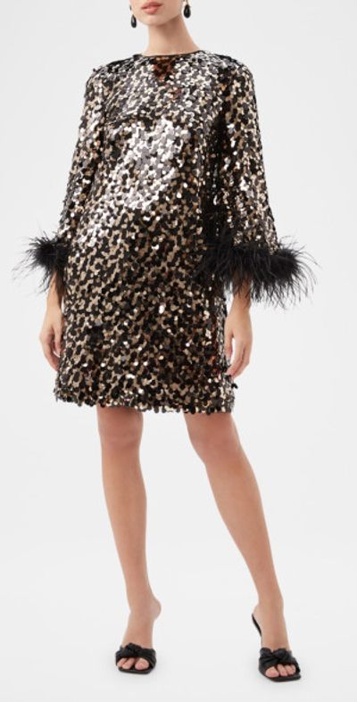 Trina Turk - Juliet Feather-Cuff Sequin Mini Dress