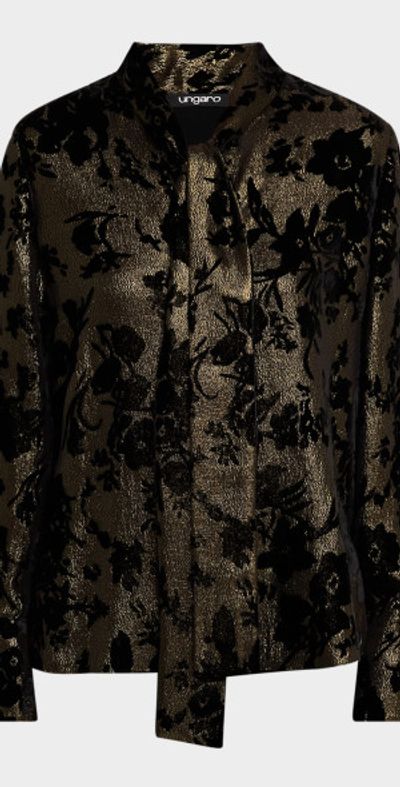 Ungaro Tie-Neck Metallic Floral Jacquard Blouse